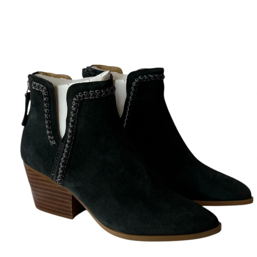 Dolce Vita Dylan Notch Side Suede Ankle Bootie Dark Gray Heel Leather Boots 6.5